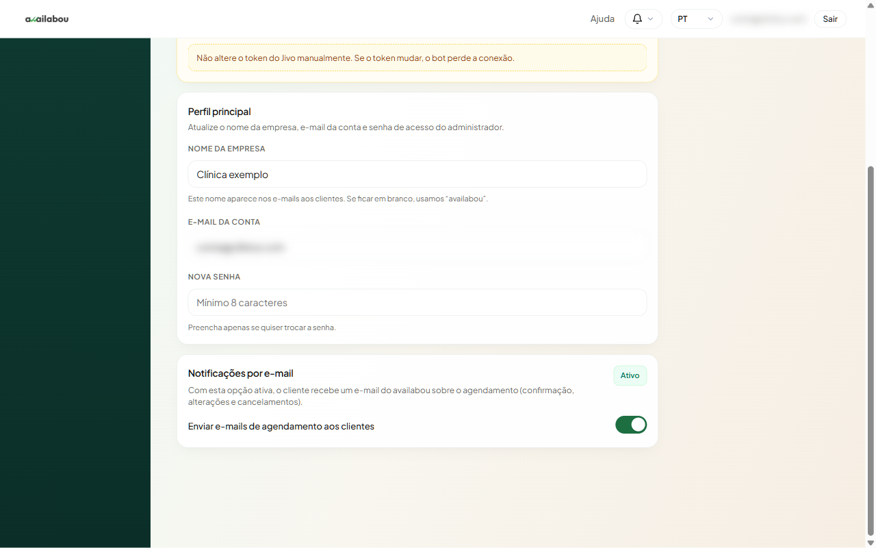 Notificações por e-mail