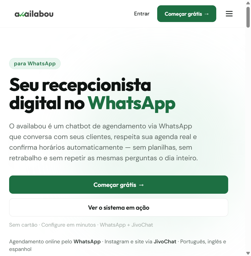 Cabeçalho do site com Começar grátis